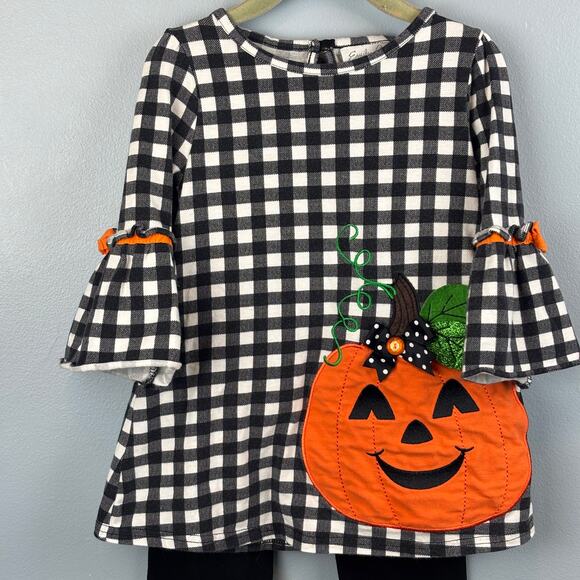 Emily Rose Girls Halloween Pumpkin Black Plaid Two Piece Set Ruffles Size 6 Cute - Picture 3 of 7